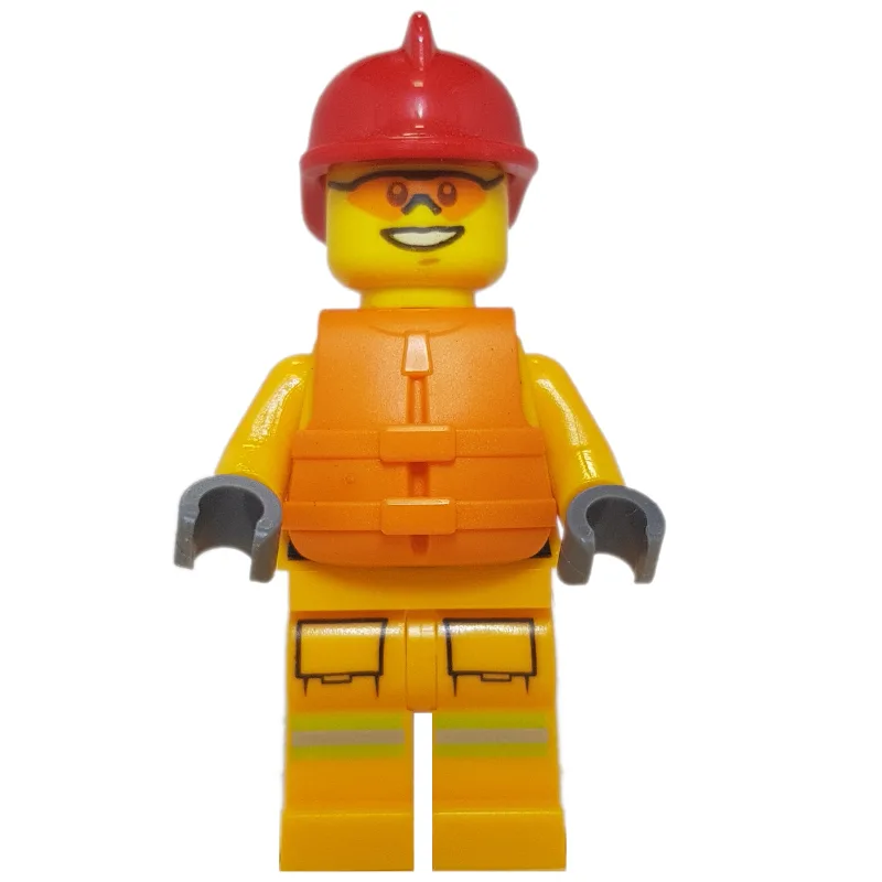 Fireman, Bright Light Orange Fire Suit, Red H… — minifigurine LEGO | Brick Broker