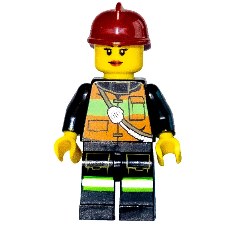 Firewoman, Orange Safety Vest with Radio, Dar… — minifigurine LEGO | Brick Broker