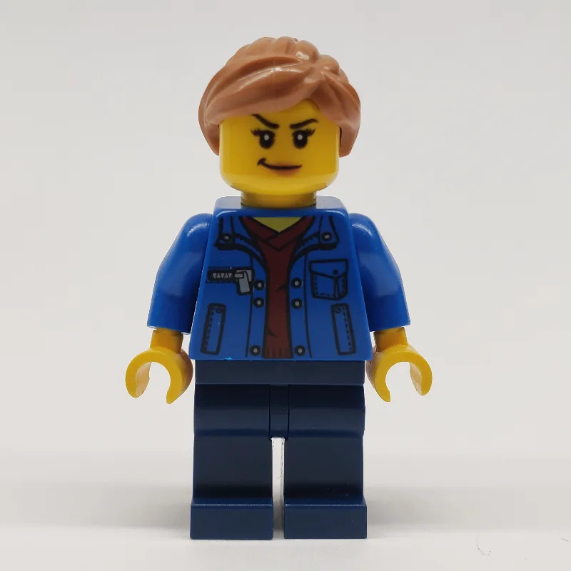 Woman, Blue Jacket, Dark Blue Legs, Medium No… — minifigurine LEGO | Brick Broker