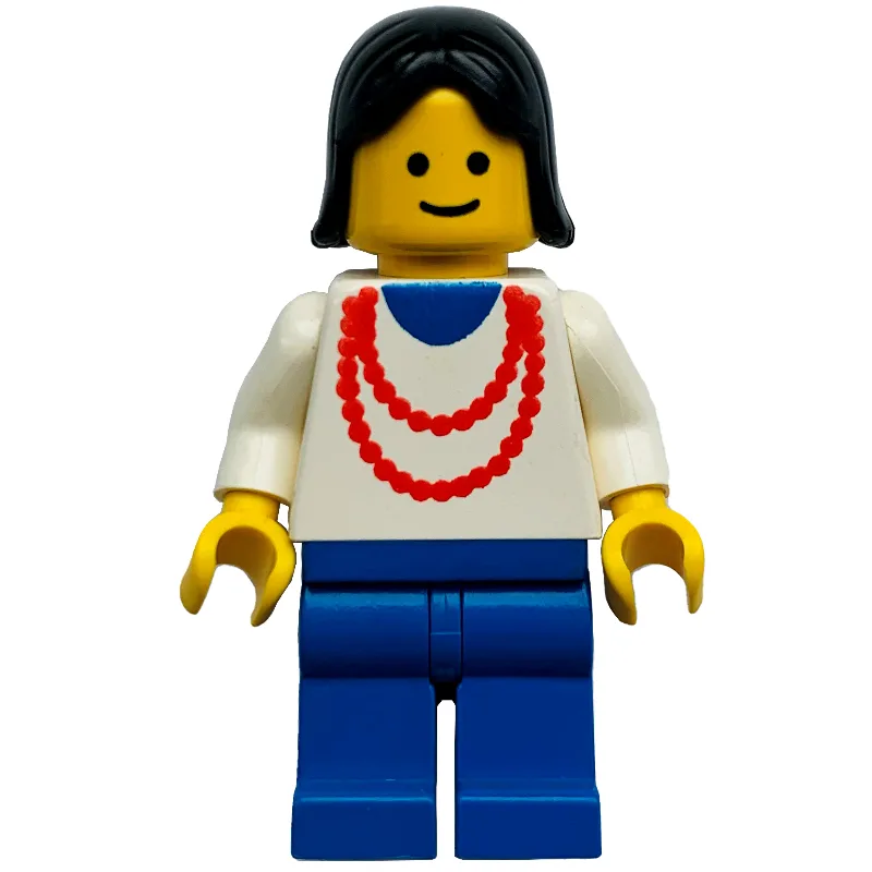 Woman, White Top with Red Necklace, Blue Legs… — minifigurine LEGO | Brick Broker