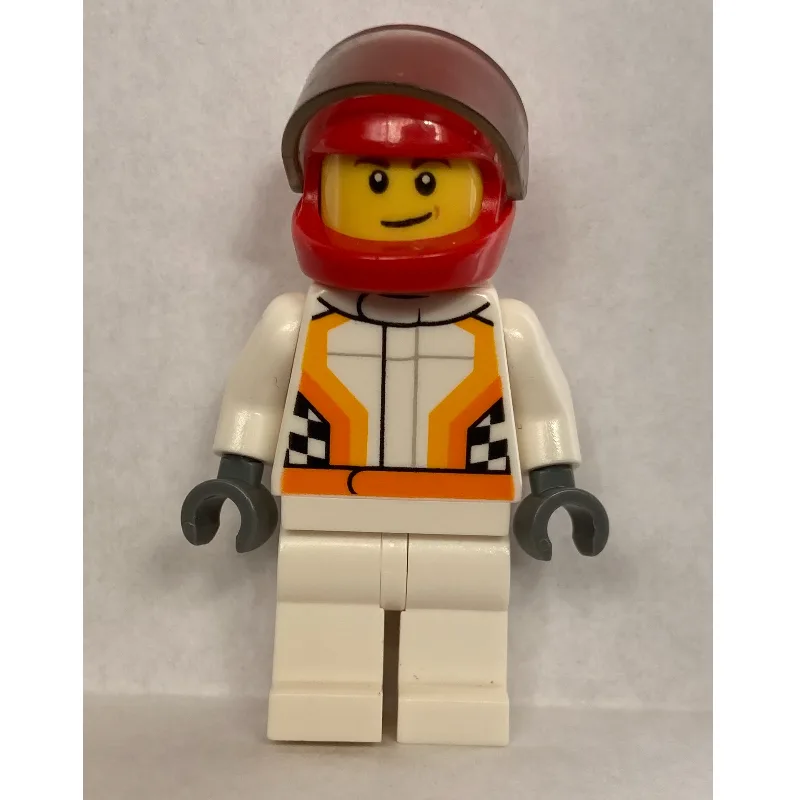 Racer, White and Orange Jumpsuit, Red Helmet… — minifigurine LEGO | Brick Broker