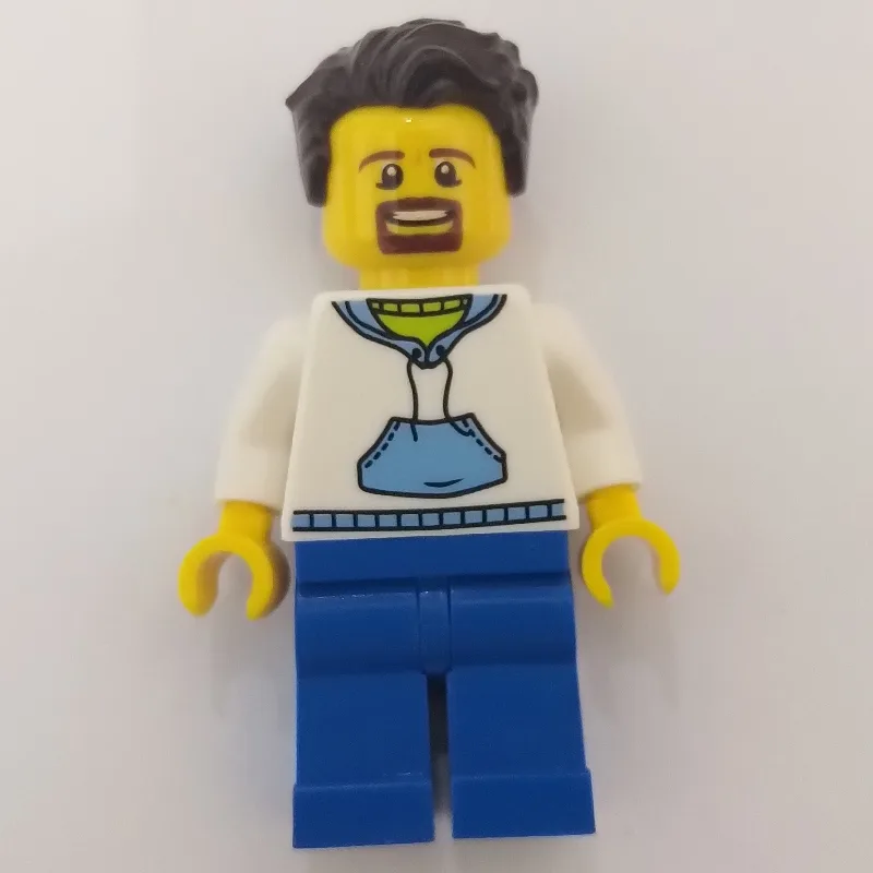 White Torso, Blue Legs, Dark Brown Hair — minifigurine LEGO | Brick Broker
