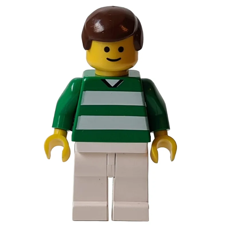 Soccer Player Green Torso, White Legs, Brown… — minifigurine LEGO | Brick Broker