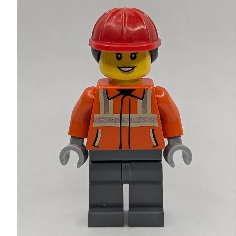 Construction Worker, Reddish Orange Jacket, R… — minifigurine LEGO | Brick Broker