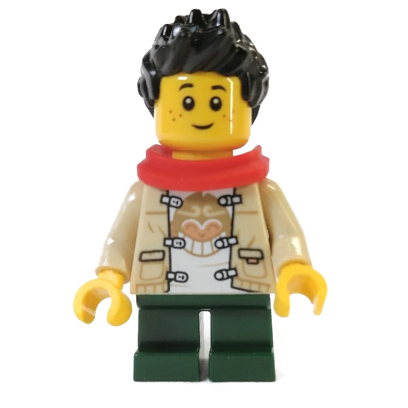 Tan Torso, Dark Green Legs, Black Hair, Red S… — minifigurine LEGO | Brick Broker
