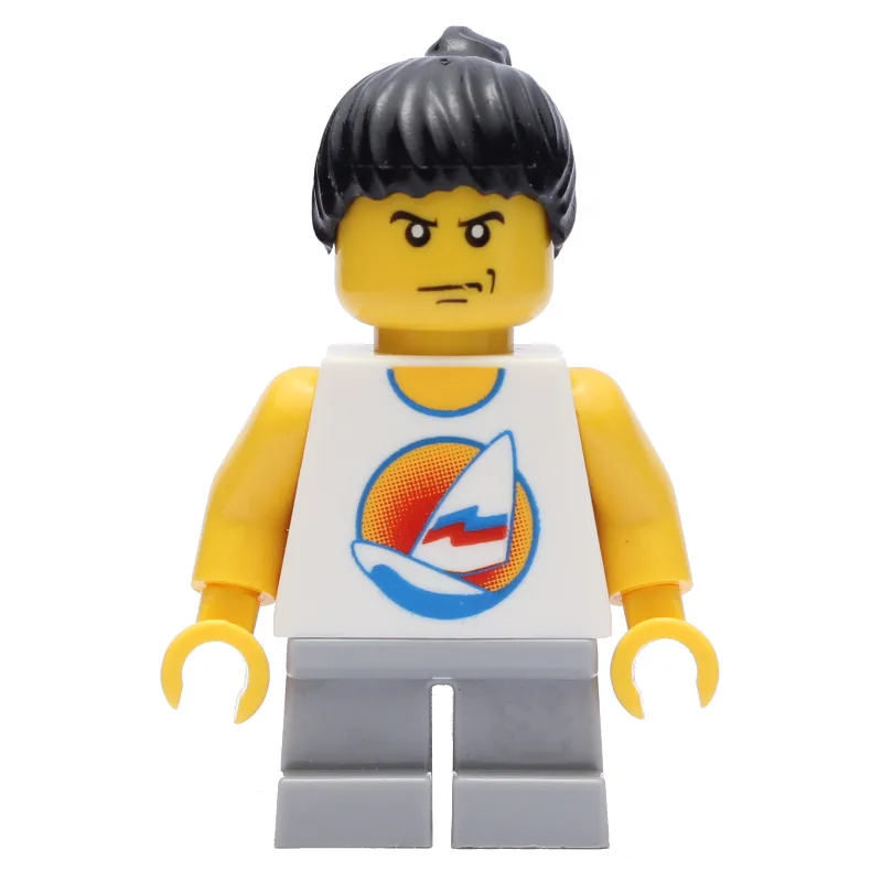 Kid - White Torso, Light Blush Grey Legs, Bla… — minifigurine LEGO | Brick Broker