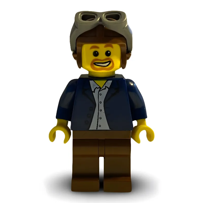 Man, Open Dark Blue Jacket, Reddish Brown Leg… — minifigurine LEGO | Brick Broker