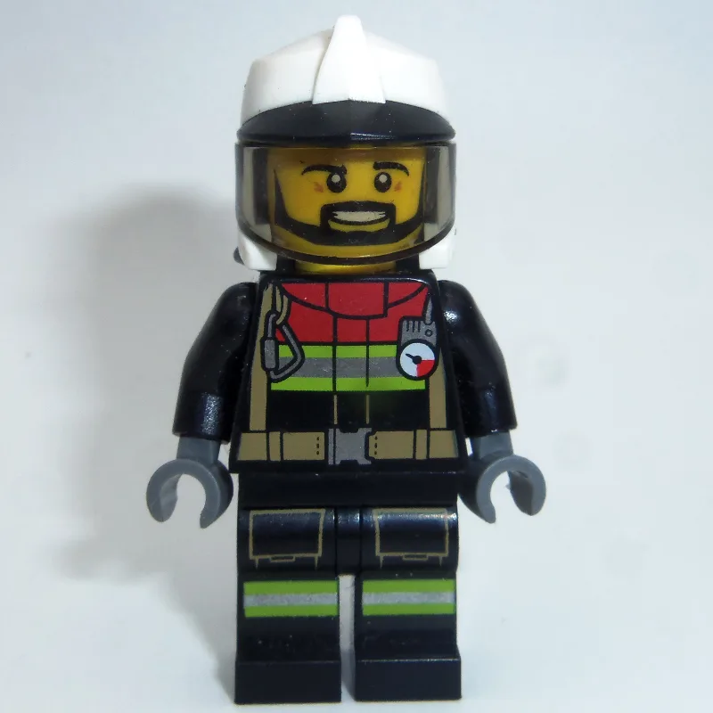 Fireman, Black Firesuit, White Helmet with Bl… — minifigurine LEGO | Brick Broker