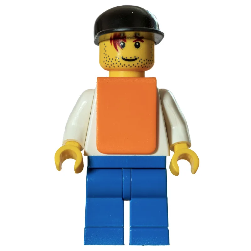 White Torso, Orange Vest, Blue Legs, Black Ca… — minifigurine LEGO | Brick Broker