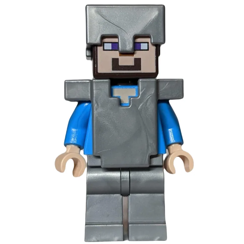Steve in Flat Silver Helmet, Armor and Legs — minifigurine LEGO | Brick Broker
