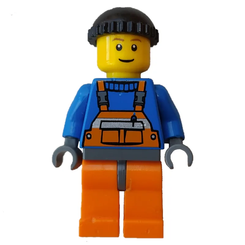 Worker - Blue Torso, Orange Overall, Black Cap — minifigurine LEGO | Brick Broker