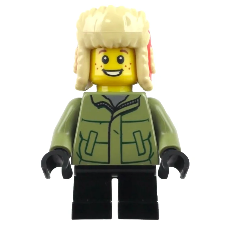 Boy, Olive Green Jacket, Black Legs, Red Usha… — minifigurine LEGO | Brick Broker