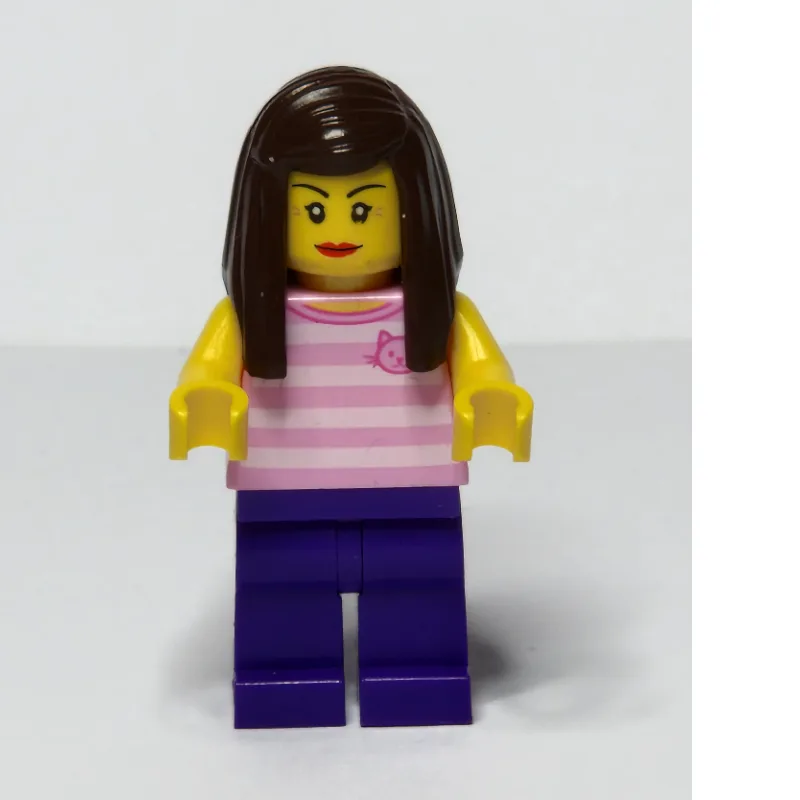 Woman, Pink Striped Tank Top with Cat Face, D… — minifigurine LEGO | Brick Broker