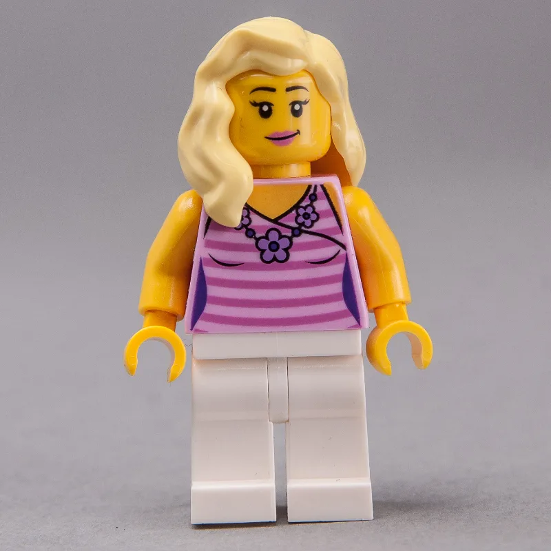 Woman, Bright Pink and Dark Pink Striped Top,… — minifigurine LEGO | Brick Broker