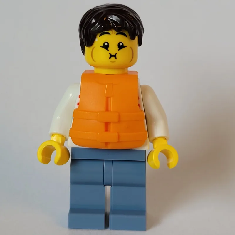 Man, White and Red Striped Shirt, Sand Blue L… — minifigurine LEGO | Brick Broker