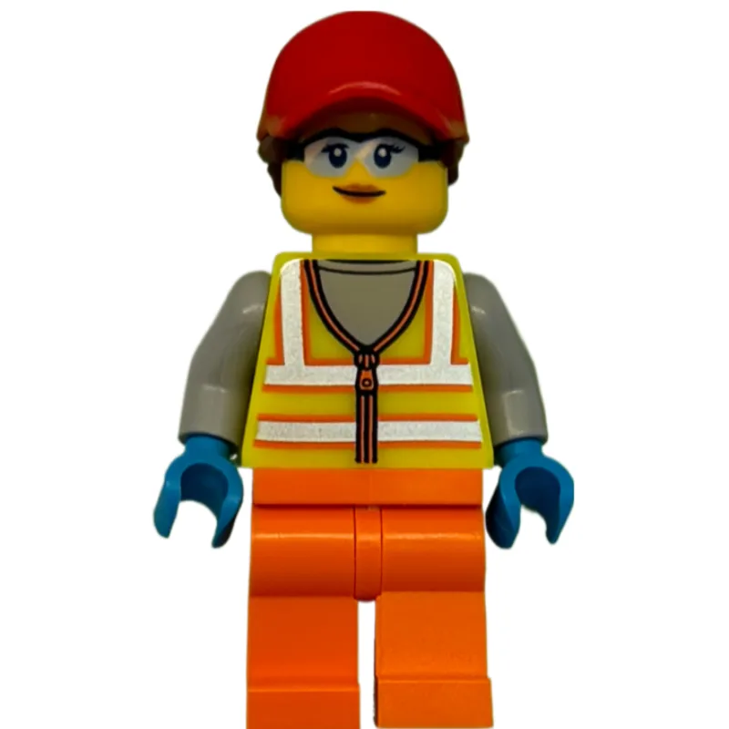 Woman, Vibrant Yellow Safety Vest, Orange Leg… — minifigurine LEGO | Brick Broker
