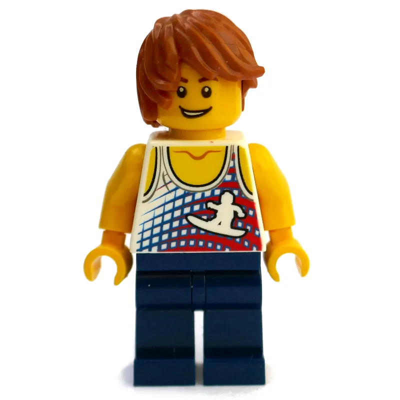 White Torso, Dark BLue Legs, Dark Orange Hair — minifigurine LEGO | Brick Broker