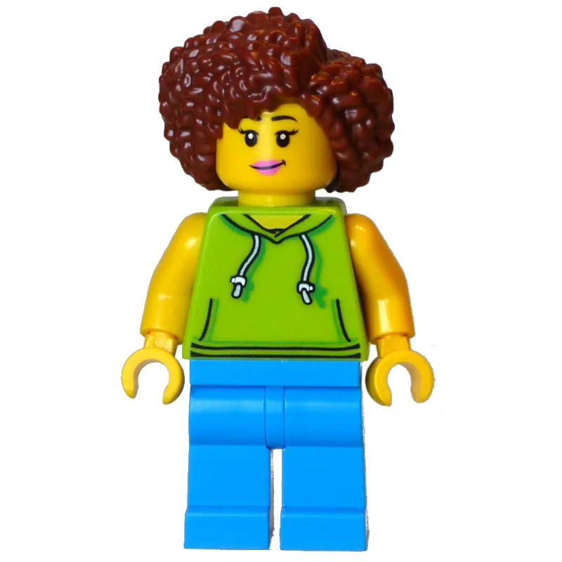Lime Torso, Dark Azure Legs, Reddish Brown Ha… — minifigurine LEGO | Brick Broker