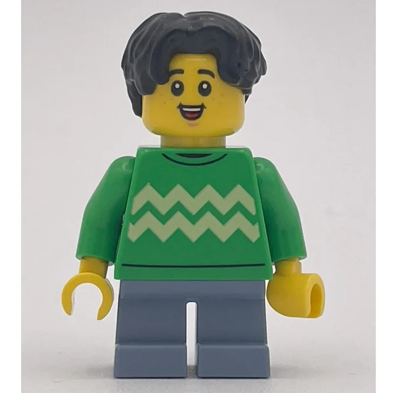 Kid, Bright Green Torso, Sand Blue Legs, Blac… — minifigurine LEGO | Brick Broker