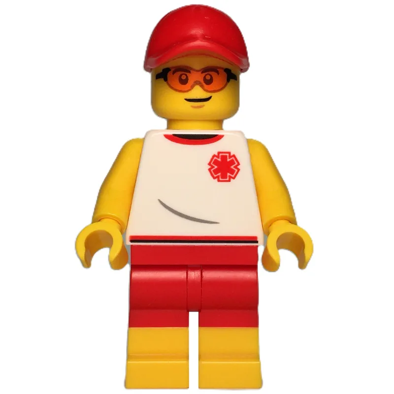 Life Guard, White Torso, Red Shorts, Red Cap — minifigurine LEGO | Brick Broker