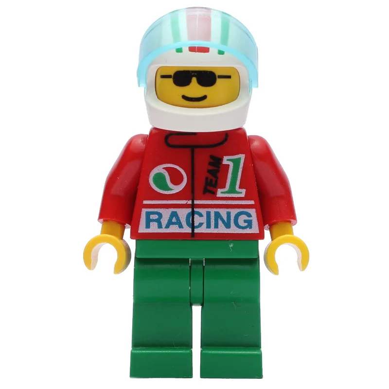 Racer - Octan, Red Torso, Green Legs, White H… — minifigurine LEGO | Brick Broker