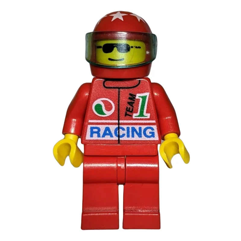 Racer, Red Jacket with Octan Logo and 'RACING… — minifigurine LEGO | Brick Broker