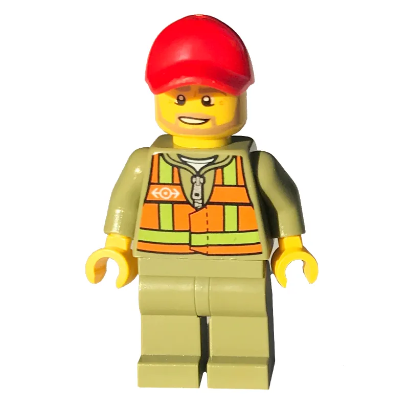 Train Driver - Orange Vest, Olive Green Legs,… — minifigurine LEGO | Brick Broker