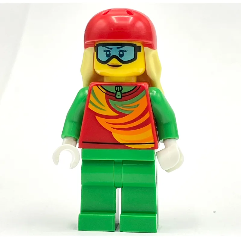 Skier, Red and Bright Green Snowsuit, Red Hel… — minifigurine LEGO | Brick Broker