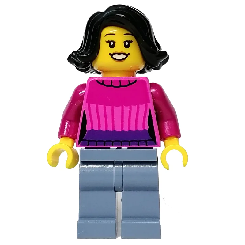 Dark Pink Torso, Sand Blue Legs, Black Hair — minifigurine LEGO | Brick Broker