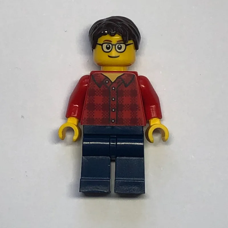 Man, Red Flannel Shirt, Dark Blue Legs, Glass… — minifigurine LEGO | Brick Broker