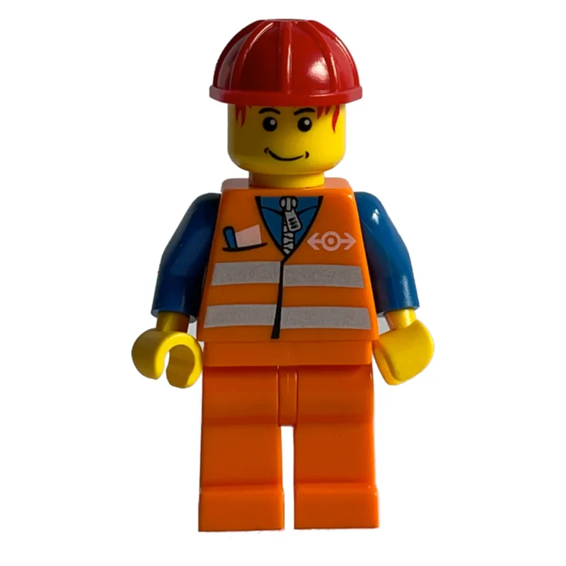 Train Worker - Orange Safety Vest, Orange Leg… — minifigurine LEGO | Brick Broker