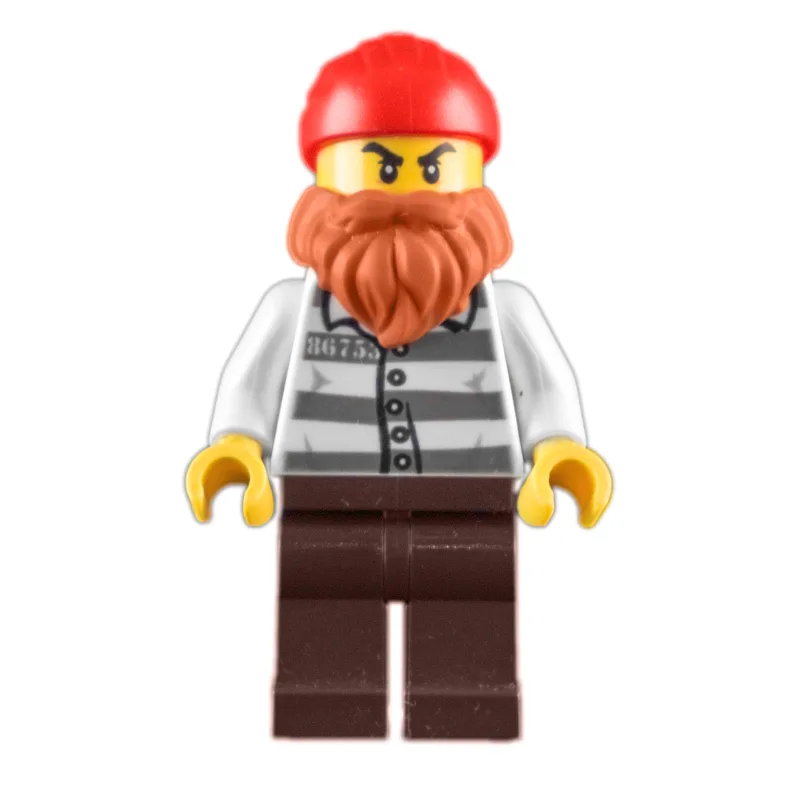Criminal, Prison Shirt with #86753, Beard, Re… — minifigurine LEGO | Brick Broker
