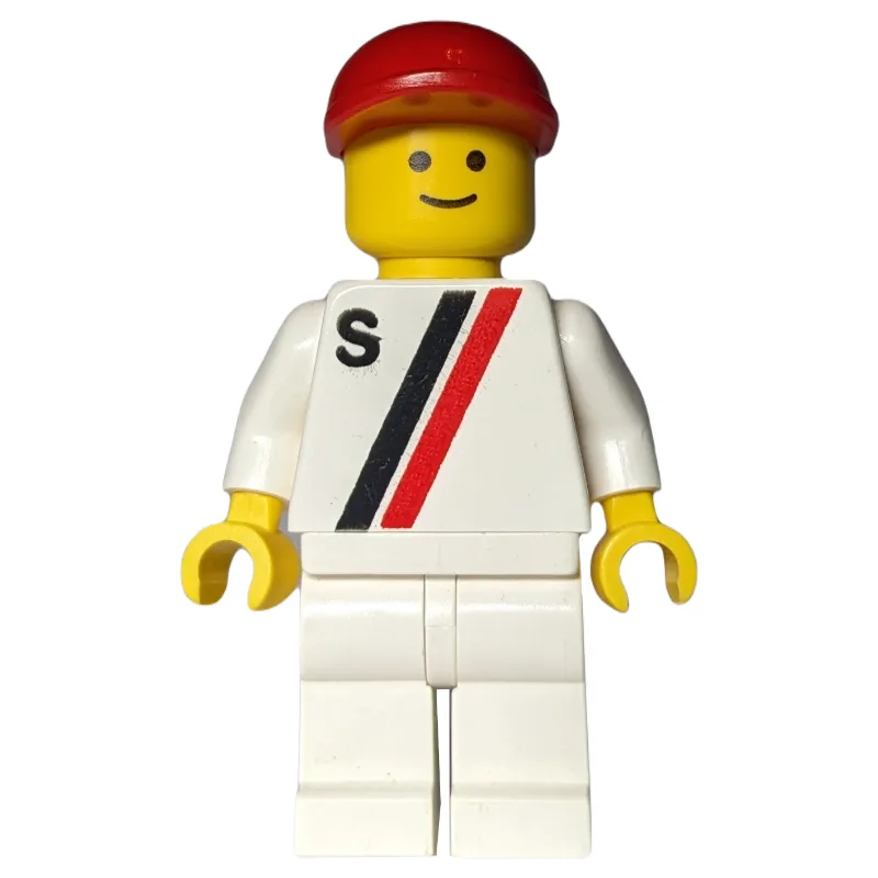 Racer, White Shirt with Two Stripes and 'S',… — minifigurine LEGO | Brick Broker