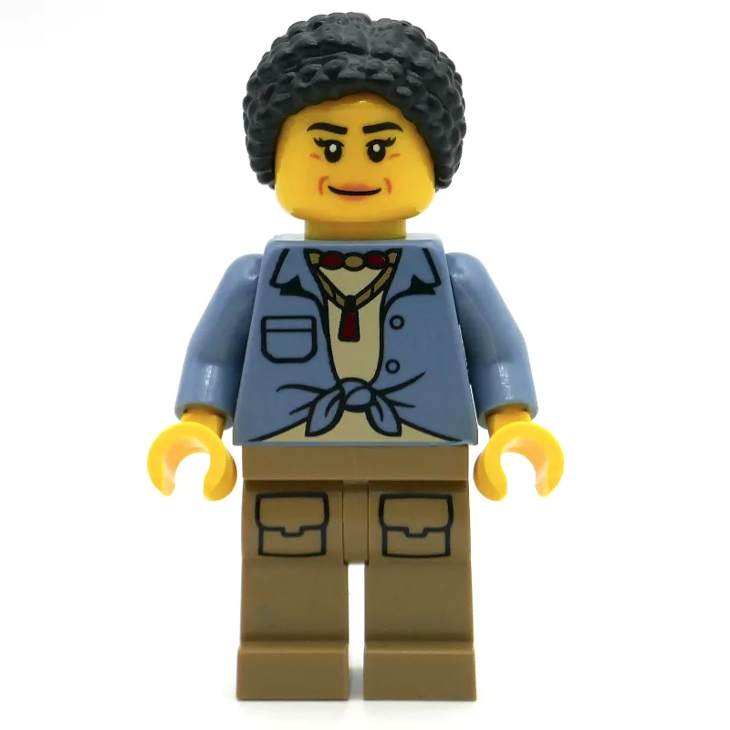 Woman, Sand Blue Shirt, Dark Tan Legs, Black… — minifigurine LEGO | Brick Broker