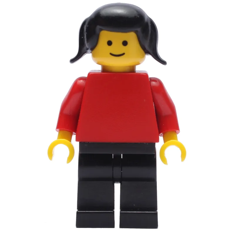 Woman, Plain Red Torso, Black Legs, Black Hair — minifigurine LEGO | Brick Broker