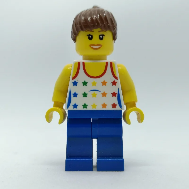 Woman, White Vest with Stars, Blue Legs, Redd… — minifigurine LEGO | Brick Broker