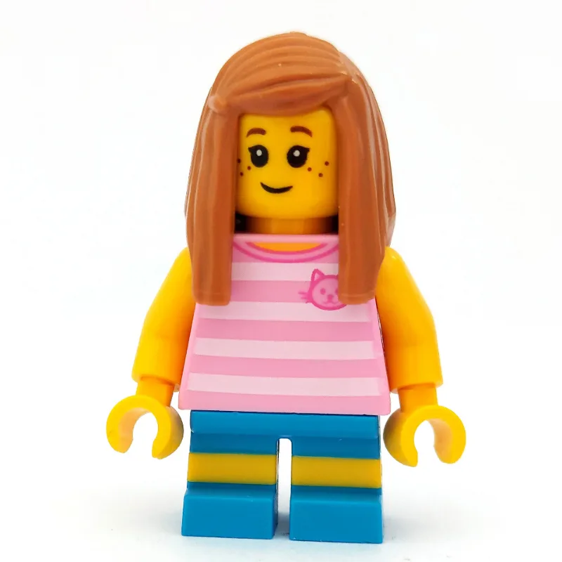 Girl, Bright Pink Striped Top with Cat Head,… — minifigurine LEGO | Brick Broker