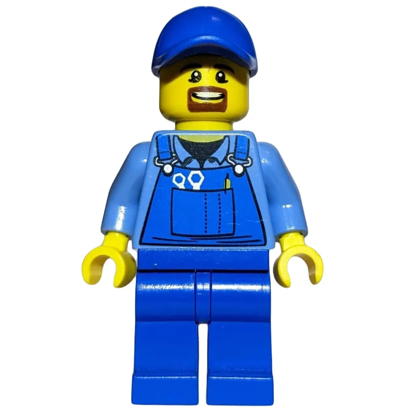 Man, Blue Overalls over Shirt, Blue Legs, Blu… — minifigurine LEGO | Brick Broker