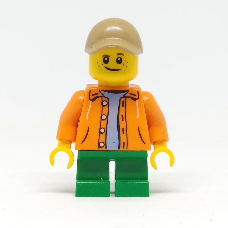 Kid, Orange Torso, Green Legs, Dark Tan Cap — minifigurine LEGO | Brick Broker