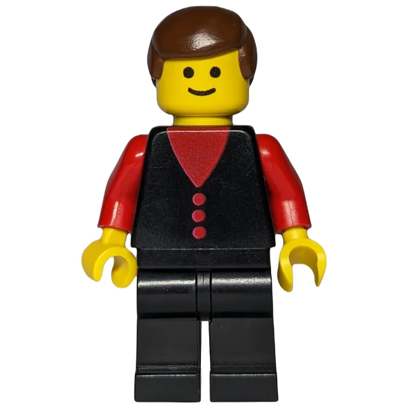 Man, Black Vest over Red Shirt, Black Legs, B… — minifigurine LEGO | Brick Broker