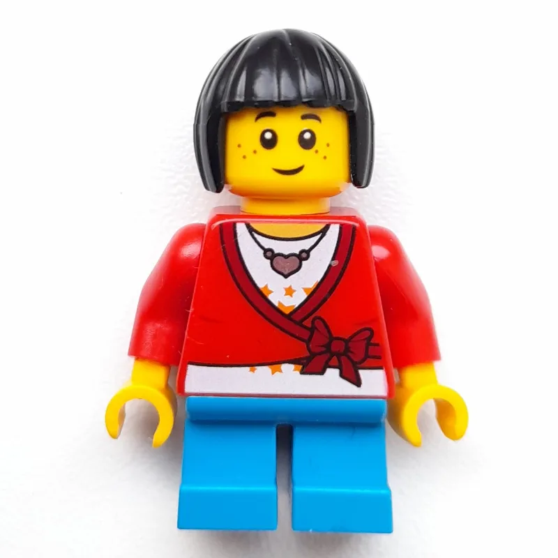 Girl, Cardigan Tied with Bow, Necklace, Short… — minifigurine LEGO | Brick Broker
