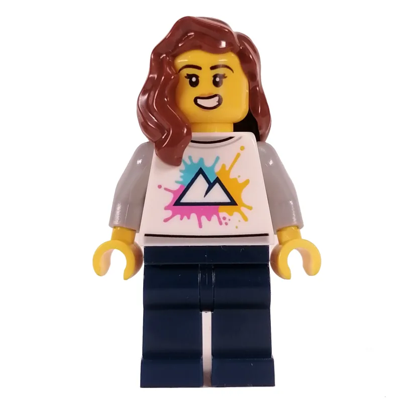 White Torso, Dark Blue Legs, Reddish Brown Ha… — minifigurine LEGO | Brick Broker