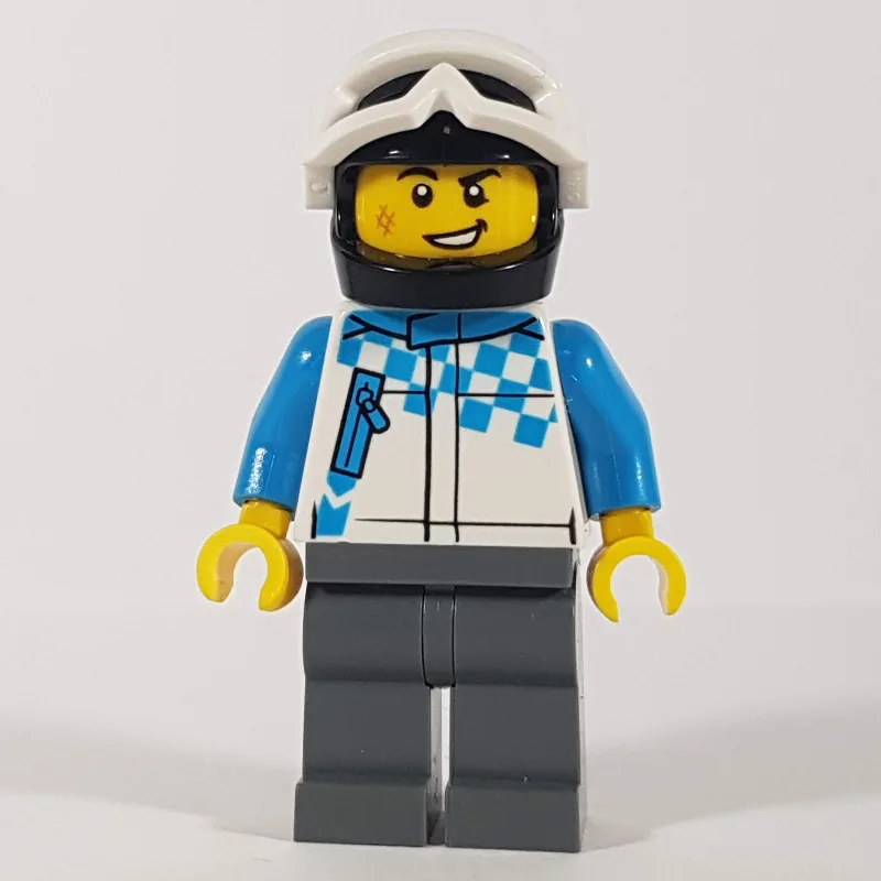 Man, Racing Jacket, Black Helmet with White S… — minifigurine LEGO | Brick Broker