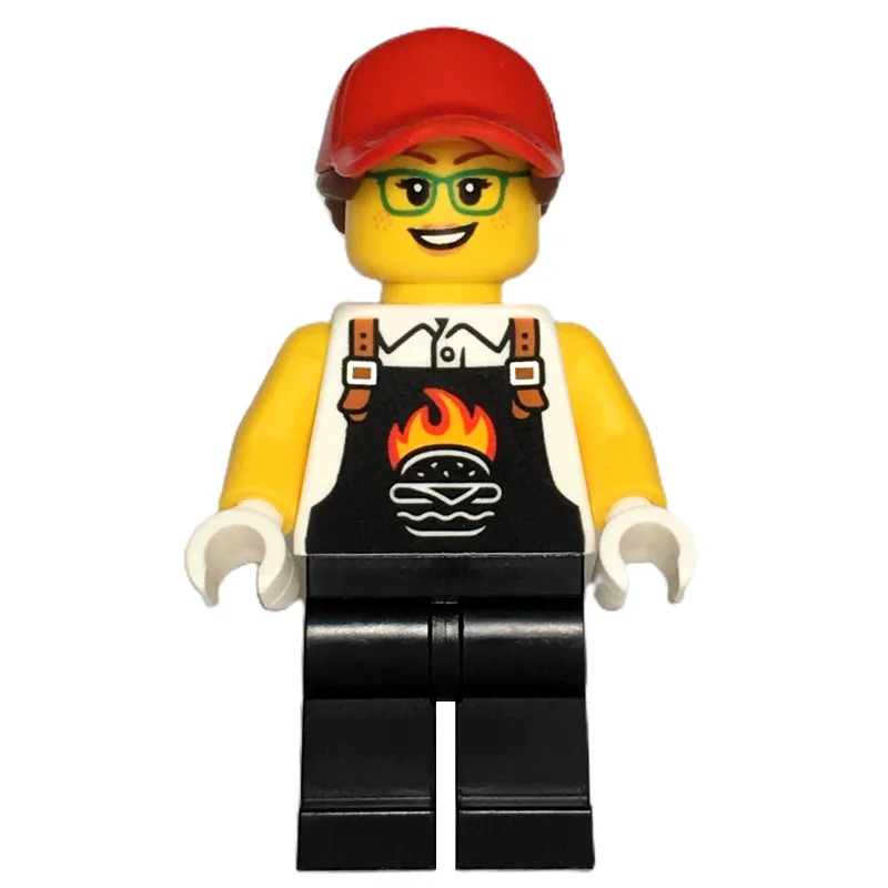 Chef, Black Apron with Flaming Burger, Black… — minifigurine LEGO | Brick Broker