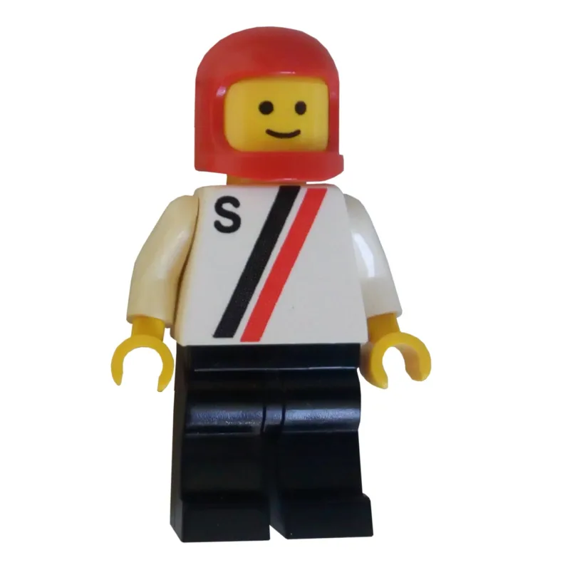 Racer, White Shirt with Two Stripes and 'S',… — minifigurine LEGO | Brick Broker