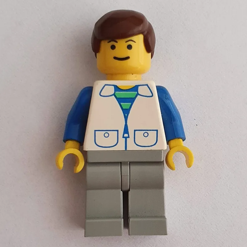 Man - White Jacket, Blue Arms, Light Gray Legs — minifigurine LEGO | Brick Broker