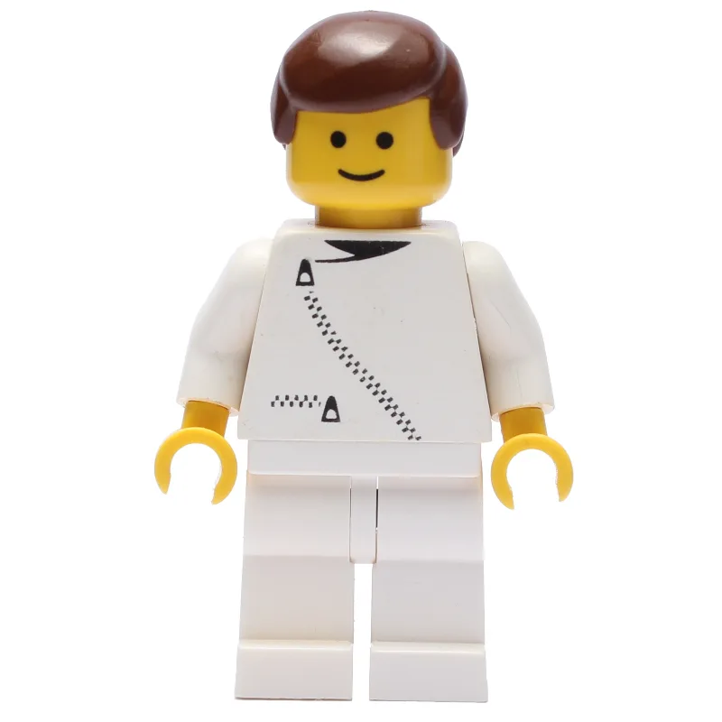 Man, White Jacket with Zipper, White Legs, Br… — minifigurine LEGO | Brick Broker