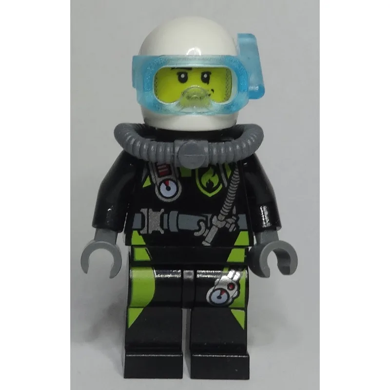 Diver, Man, Black and Lime Wetsuit, White Hel… — minifigurine LEGO | Brick Broker