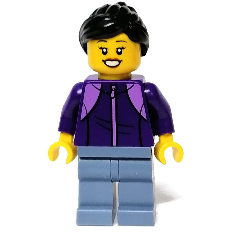 Dark Purple Torso, Sand Blue Legs, Black Hair — minifigurine LEGO | Brick Broker