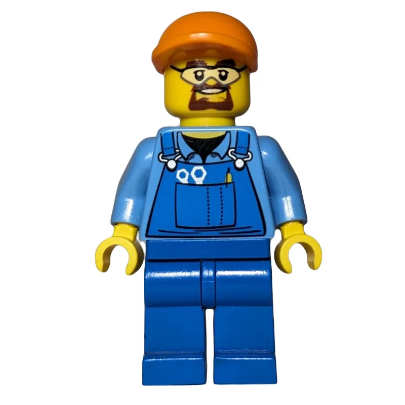 Man, Blue Overalls over Shirt, Blue Legs, Ora… — minifigurine LEGO | Brick Broker
